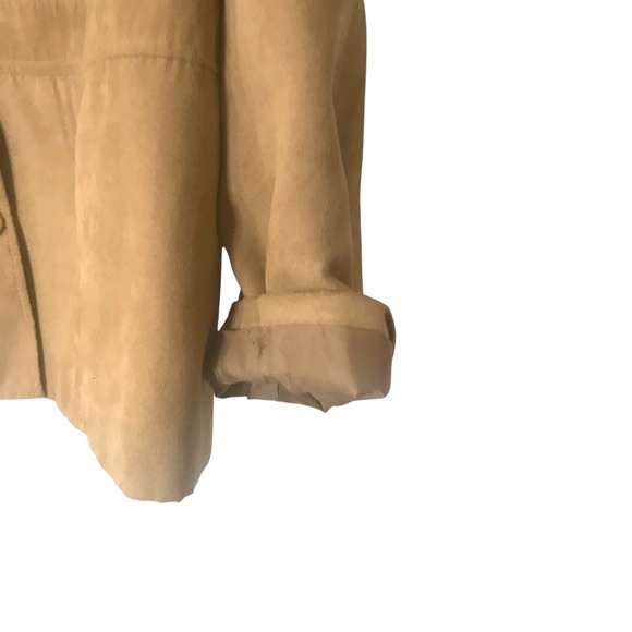 Lindor Women’s Tan Faux Suede Jacket/Button- Front Collared Blazer 14 - Picture 3 of 10